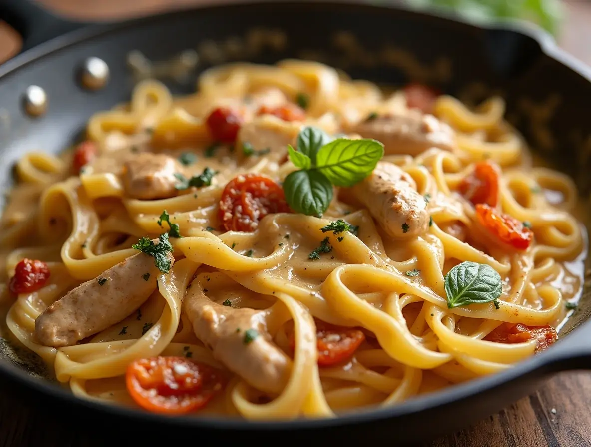 Creamy Chicken Fettuccine with Sun-Dried Tomatoe - Simple day recipes